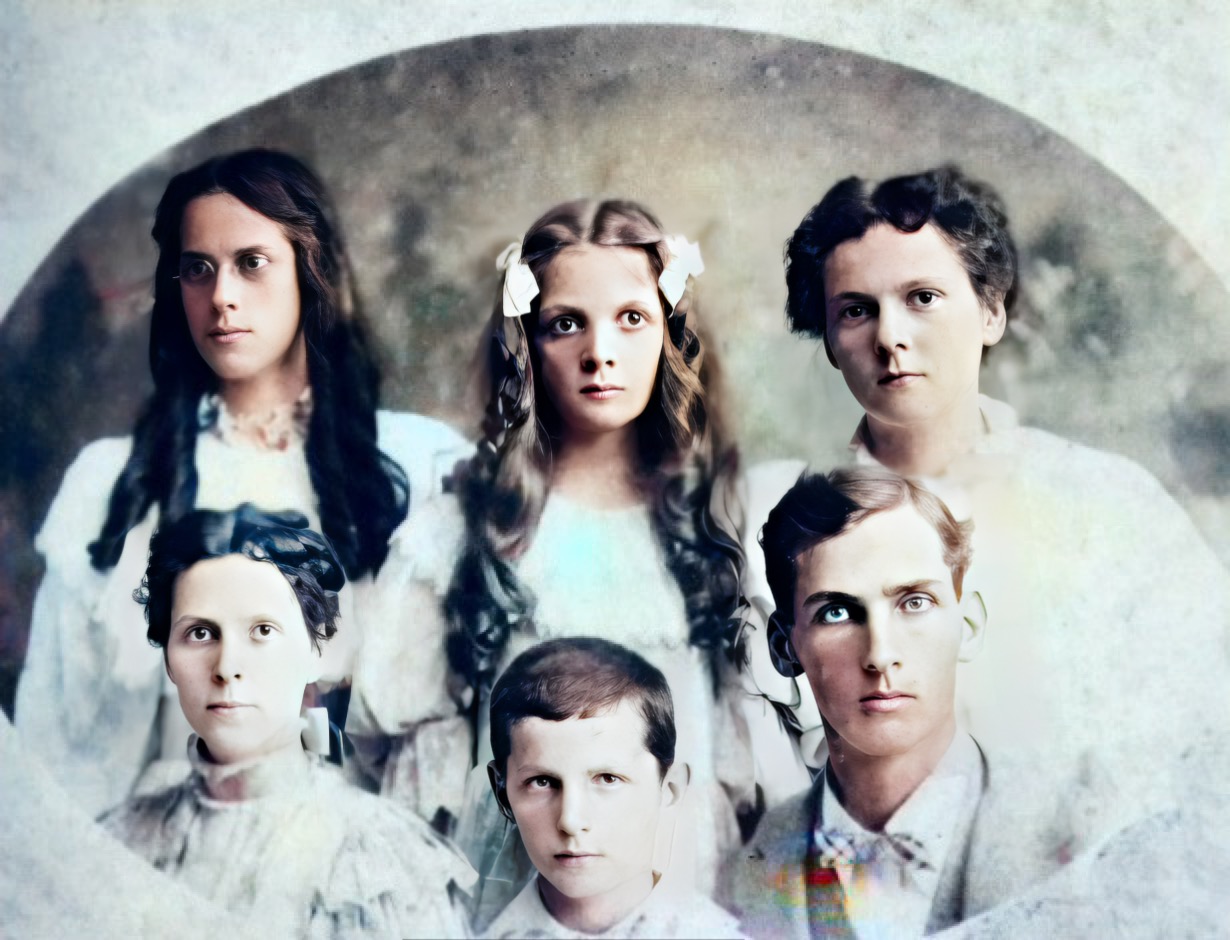 Crouch Family 1880 Martha, Will, Bowlin, Ellen, Sue, Molly Tom is missing away at Medical School Ballard County, KY